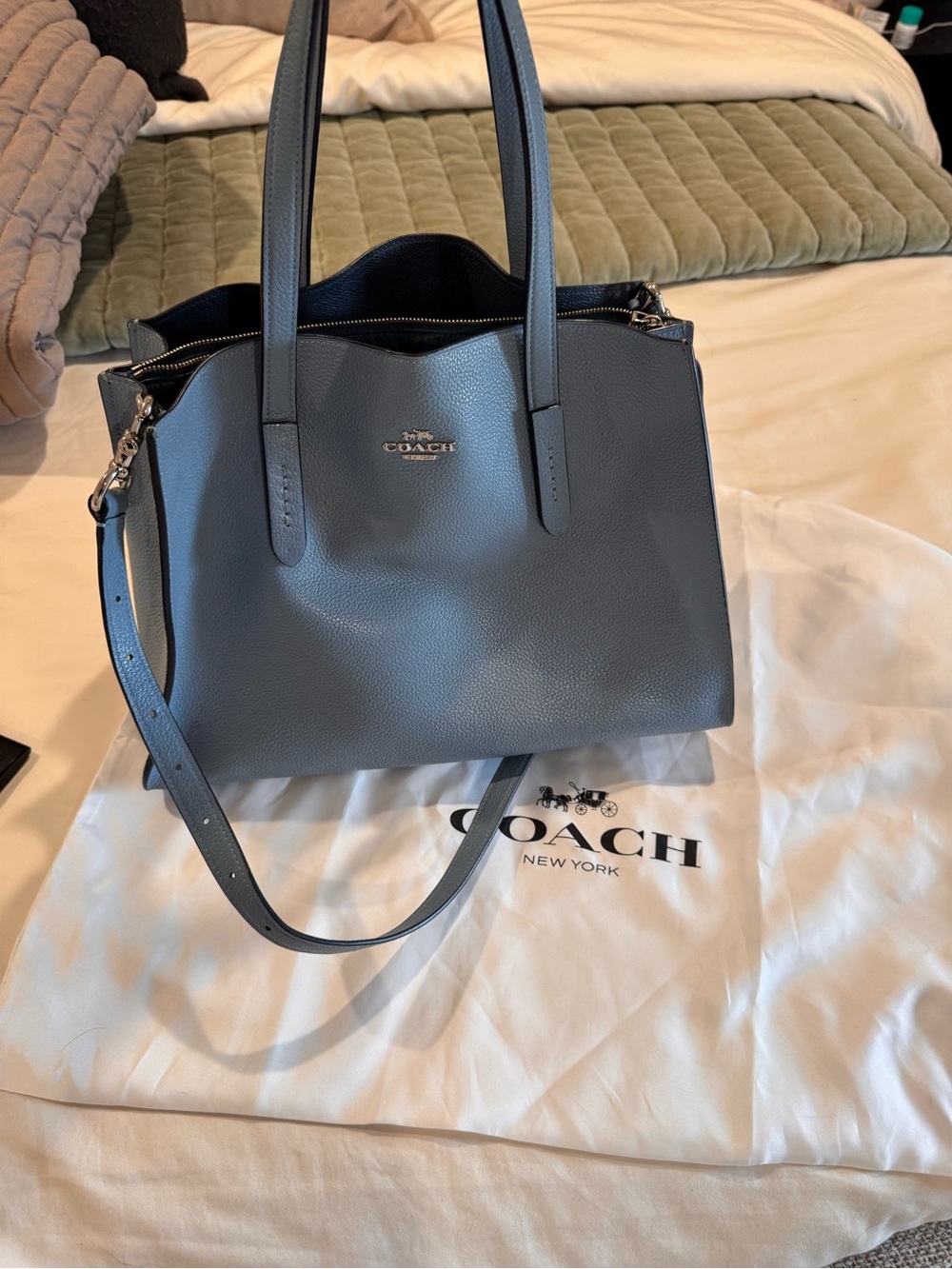 Coach Charlie  Pebbled Leather Carryall in Slate Blue